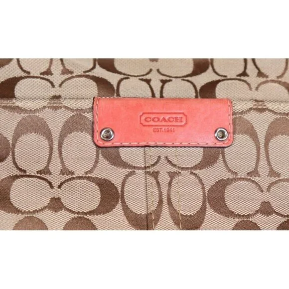 Coach Unisex Large Tan Orange Signature Hamptons Book Tote Bag Monogram Purse - Picture 2 of 12